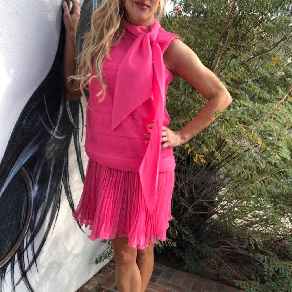 Vintage 60s pink chiffon pleated dress
